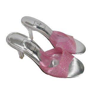 The Touch Open Toe Heels Irridescent Silver and Pink Size 7
